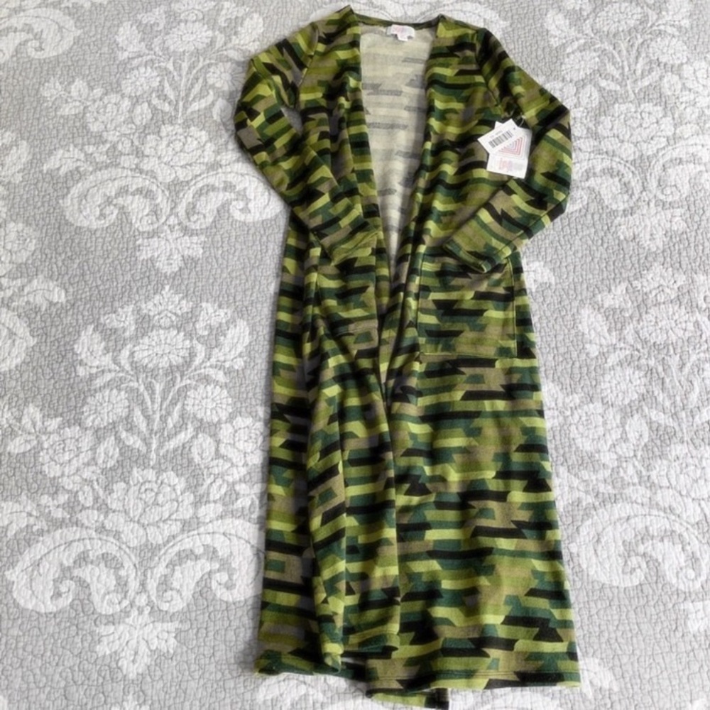 LuLaRoe Green Black Geo Stripe Sarah Duster